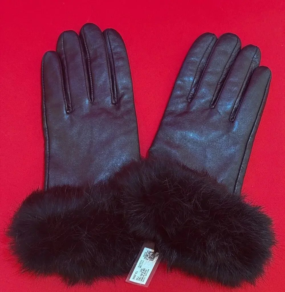 Sz 8.5 Women’s Genuine Sheepskin Gloves Michael Kors Genuine Rabbit Cuffs India